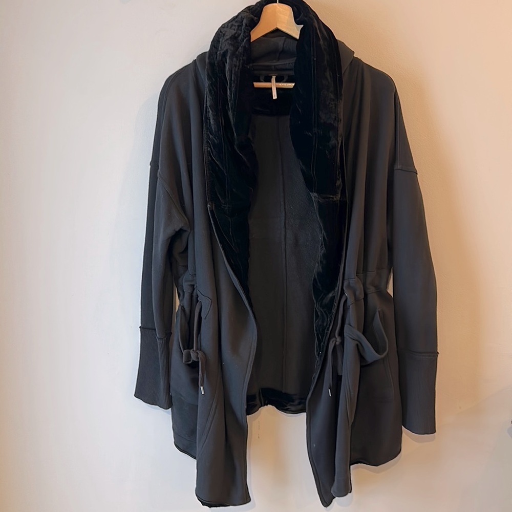 Free People Westwood Cardigan Size M Black w/Velvet Trim